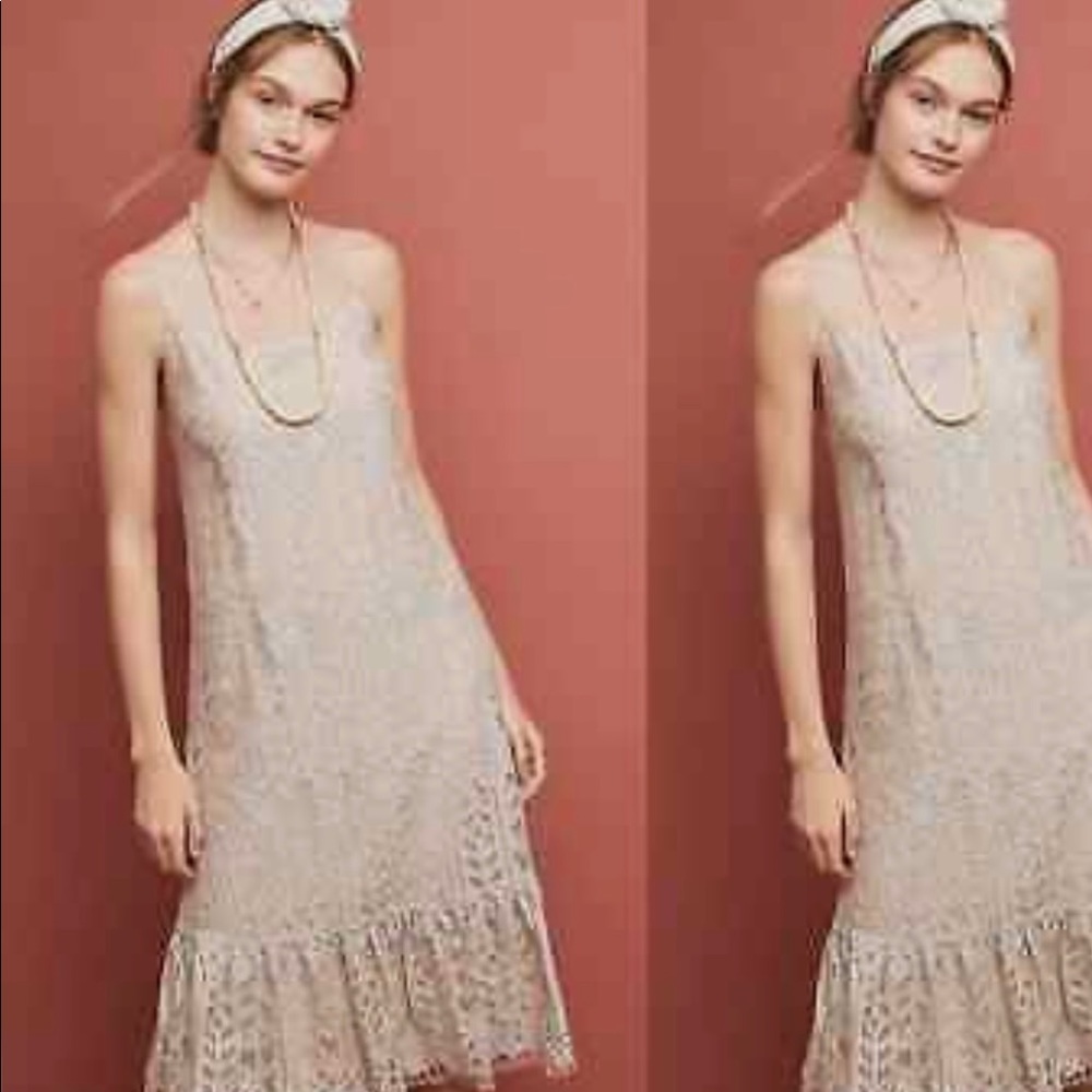 Anthropologie Eri and Ali Twilight Romantic Lace Cream and Blue Lace Ruffle